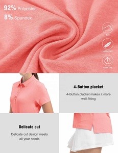 เสื้อโปโลผู้หญิงสำหรับกอล์ฟ น้ำหนักเบา ซับเหงื่อ แห้งเร็ว แขนสั้น ติดกระดุม 4 เม็ด เสื้อโปโลสำหรับเล่นกีฬา รับผลิตแบบ OEM ODM ขายส่ง - Product Image 5