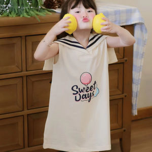 Vestidos de niña estilo marinero, listos para enviar, 100% algodón, estampados, sin mangas, transpirables, para verano - D009 - Product Image 1