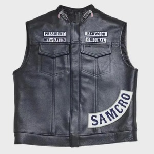 เสื้อกั๊กหนังสีดำสำหรับผู้ชาย – เสื้อกั๊กมอเตอร์ไซค์สไตล์คลับทำมือ, ชุดขี่มอเตอร์ไซค์วินเทจ - Product Image 1