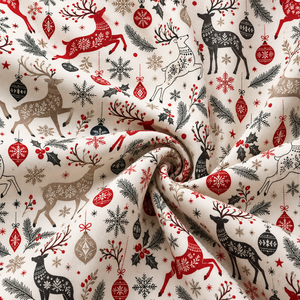 Tissu en coton tissé motif rennes de Noël pour la couture et les loisirs créatifs - Product Image 3