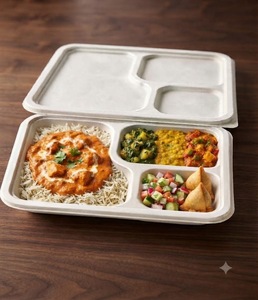 Plateau repas en bagasse blanc à 3 compartiments avec couvercle, 100 % compostable, anti-fuite, pour la livraison de repas et la restauration - Product Image 4