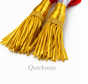 Banda Tricolor Personalizada Roja, Blanca y Azul con Borlas Metálicas Doradas, Banda Ceremonial - Product Image 4