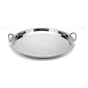 Modern Stainless Steel Serving Tray with Gold <b>Ring</b> Handles Luxury Silver Decorative Platter Rectangular Metal Coffee Table Tray - Product Image 6