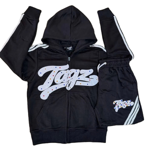 Ensemble deux pièces homme sweat à capuche et short en molleton 100% coton avec logo personnalisé sérigraphié pierres précieuses – Vente en gros - Product Image 2