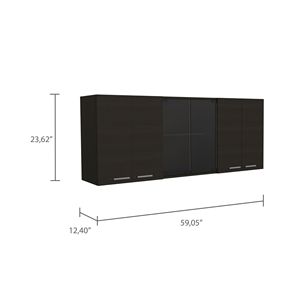 Armadio a Muro Yuma 150 per Soggiorno, Armadietti Doppi con Due Ripiani Aperti - Product Image 4