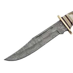 Couteau de chasse artisanal 2026 en acier Damas, lame fixe, manche en cuir, bord droit, modèle court, vente en gros - Product Image 1