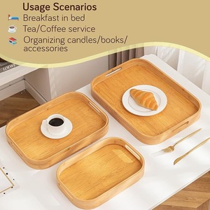 Eco-Friendly Bamboo Serving Tray <b>Set</b> of 3 Rectangular Stackable Wooden <b>Nesting</b> Trays with Handles for Breakfast <b>Coffee</b> <b>Table</b> - Product Image 5