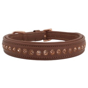 ปลอกคอสุนัขหนังทำด้วยมือสุดหรูดีไซน์คริสตัลบุนวมสีน้ำตาลแบบตะวันตกที่เป็นของแข็ง - Product Image 4