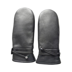 Leather <b>Mittens</b> Wrist Length Thermal Black <b>Wool</b> Lining Plain Winter Outdoor Daily Use - Product Image 4