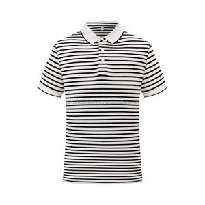เสื้อโปโลลายทางของผู้ชายผ้าถักคอตตอนระบายอากาศดีไซน์พลัสไซส์พร้อมโลโก้ปรับแต่งได้ - Product Image 5