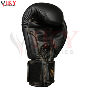 Gants de boxe en cuir véritable avec accents dorés de luxe, 14 oz, avec personnalisation de marque, fournisseur OEM, ajustement ergonomique, protection du poignet - Product Image 2