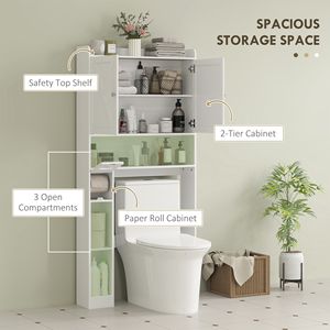 Mobile da Bagno Bianco Stile Rustico con Ripiano Regolabile e Ante Scorrevoli per Stoccaggio Sopra il WC - Product Image 4
