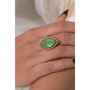 Bague de style victorien tendance 2026 avec pierre précieuse verte et diamant Polki, confectionnée en argent sterling 925, bijoux raffinés pour mariage - Product Image 2