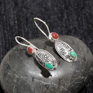 Vintage Trendy Blue Turquoise 925 Sterling <b>Silver</b> Hook <b>Earrings</b> Oval Shape Natural Gemstone Drop <b>Dangle</b> Jewelry for Women's - Product Image 2