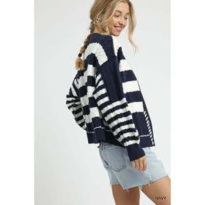 Umgee เสื้อคาร์ดิแกนติดกระดุมลายทางถักต่อสายของผู้หญิง - Product Image 3