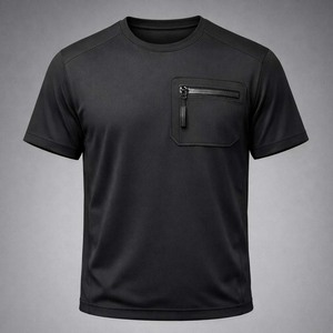 T-shirts tactiques d'extérieur pour hommes, personnalisables, respirants, noirs, à col rond, avec poche zippée, utilitaires, vente en gros - Product Image 1