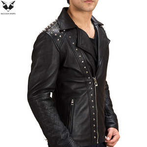 OEM ODM Service Premium Quality New Arrival Trendy Bold Street Style Durable <b>Lightweight</b> Black Studded Leather <b>Jacket</b> For <b>Men</b> - Product Image 2