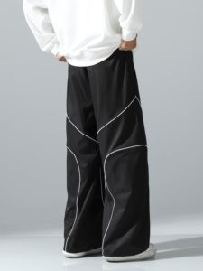 Pantalon de survêtement décontracté personnalisé, imperméable, blanc, coupe oversize, avec empiècements latéraux incurvés noirs, unisexe, pour hommes et femmes, directement de l'usine - Product Image 3