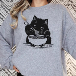 Sudaderas con Capucha para Mujer, Nueva Calidad, Diseño Kawaii de Gato Comiendo Ramen, Sudadera de Moda Casual Japonesa - Product Image 6