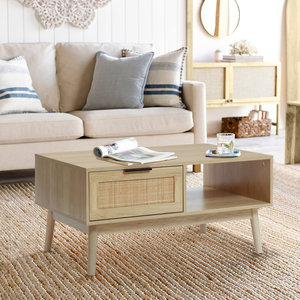 Mesa de centro de ratán moderna orgánica con solución de almacenamiento práctica - Product Image 4