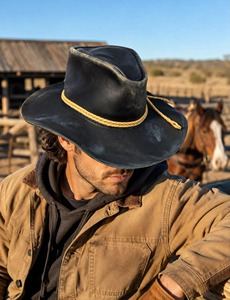 Custom Genuine Leather Cowboy <b>Hat</b> Wide Brim Embossed Monogram Outdoor <b>Western</b> Ranch Riding <b>Hat</b> Unisex Adult Spring Autumn - Product Image 2
