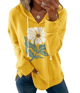 Sudadera con Capucha Personalizable para Mujer, 100% Algodón, Manga Larga, Cuello Caído, Estampada, Cómoda, para Invierno, Servicio OEM - Product Image 1