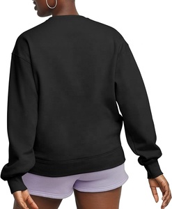 Sudadera de Mujer, Color Negro Sólido, 100% Algodón, Cuello Redondo, Corte Regular, Manga Larga, Tejido Transpirable de Felpa, Otoño Invierno - Product Image 3
