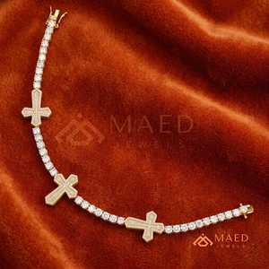 Diamond Shape Cross Moissanite Bracelet Gold Plated Fine Chain Link Bracelet Luxury Jewelry <b>Gift</b> for Women US - Product Image 1