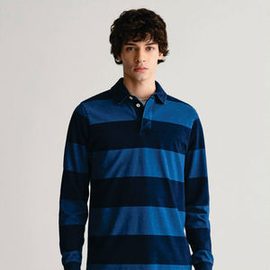 Vente flash : Maillot de rugby pour homme, couleur bleu uni, coupe classique, logo brodé personnalisé, vêtements d'hiver, t-shirts polo à manches longues pour homme - Product Image 1