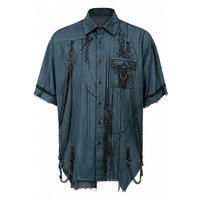 Chemise en jersey gothique personnalisée avec logo imprimé pour homme, coupe classique, manches courtes, style vieilli avec chaînes noires, col rabattu, style urbain