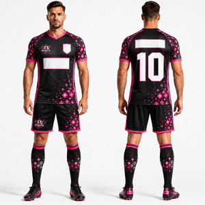 ชุดฟุตบอล OEM เสื้อและกางเกงขาสั้น ปักลายตามสั่ง ปักชื่อทีมตามสั่ง ผ้าโพลีเอสเตอร์ตาข่าย ป้องกันการเป็นขุย ชุดกีฬา - Product Image 1