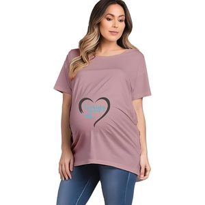 Camiseta de maternidad para mujer con estampado de logotipo de corazón, corte holgado, cuello redondo, manga corta, top informal, color rosa - Product Image 1