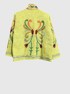 Veste en lin brodée à la main avec des motifs floraux, manches longues, col mandarin, style chic prairie, vêtement de printemps pour adultes - Product Image 3