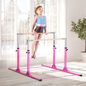 Sbarre parallele rosa per ginnastica junior, 13 livelli di altezza regolabile, doppio blocco di sicurezza, per interni/esterni - Product Image 2