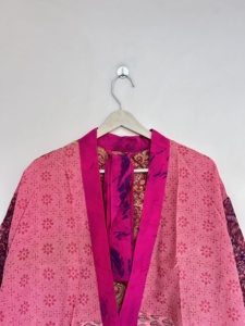 SHort Length Crepe Silk Kimono V Neck Printed Silk <b>Dress</b> For Women - Product Image 2