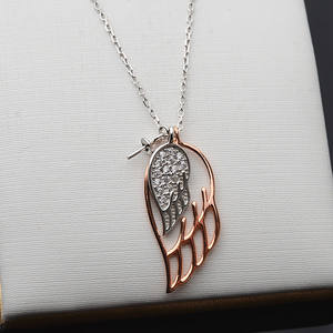 Chaîne en argent S925 japonaise et coréenne, collier avec pendentif en forme d'aile pour femmes, porte-perle vide, composants de bijoux semi-finis à faire soi-même - Product Image 2