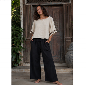 Top Bohemio de Cáñamo y Algodón para Mujer, Cómodo, Sostenible y de Alta Calidad, Estampado Vintage Boho con Estilo Kaftan, Exportación al por Mayor - Product Image 1