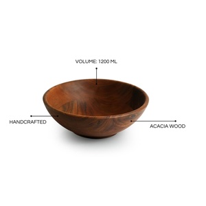 Tazón de Servir de Madera de Acacia Hecho a Mano de Lujo, Tazón de Madera Natural para Ensalada o Arroz, Vajilla Decorativa para Mesa, Venta al Por Mayor - Product Image 2