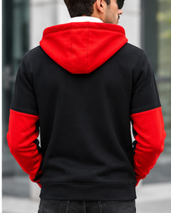 เสื้อฮู้ดพิมพ์ลาย Mr. Letter แบบสวมใส่ได้ทั้งชายและหญิง สีดำแดง ตัดต่อสี  ถักทอแบบสวมหัว ทรงปกติ เหมาะสำหรับใส่ในฤดูหนาว ผลิตจากผ้าฝ้าย 100% - Product Image 6