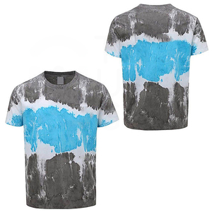 เสื้อยืดแขนสั้นผู้ชาย ลายมัดย้อม คอกลม ผ้าถัก สวมใส่สบาย ทรงปกติ สีเทา-น้ำเงิน - Product Image 2