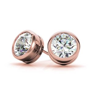 Beautiful 18k Gold Plated Stylish Round Bezel Lab Grown Diamond Stud <b>Earrings</b> For Women And Girls Wear In Wedding Party's - Product Image 1