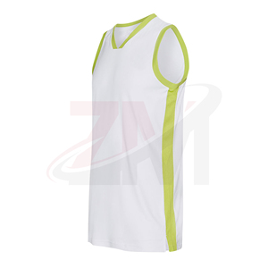 Maillot de basket-ball blanc unisexe avec bordure vert citron, col en V, sans manches, en maille respirante pour adultes - Product Image 3
