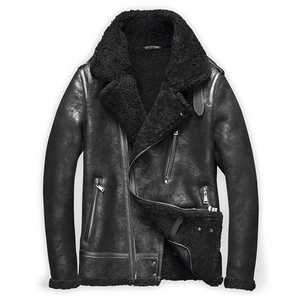 Men's Brown Genuine Leather <b>Biker</b> <b>Jacket</b> With Sherpa Lining Windproof Winter Moto Style Zipper Closure Regular Fit - Product Image 4