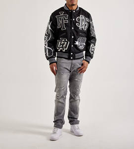 Veste de baseball de haute qualité pour hommes, veste varsity personnalisée avec broderies en cuir, veste letterman avec manches en cuir véritable - Product Image 1