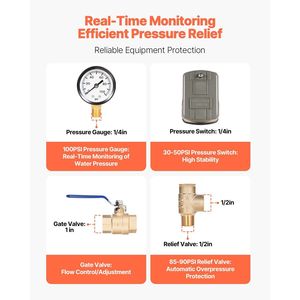 Kit de raccord en T pour réservoir de pression de puits 1'' x 11'', interrupteur 30/50 PSI, régulateurs de pression en laiton pur 8 pièces pour installation de puits d'eau 1'' - Product Image 4