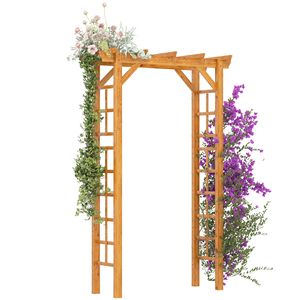 7 ft giardino in legno pergolato arco traliccio con pannello laterale in abete naturale per le viti rampicanti arancioni all'aperto - Product Image 1