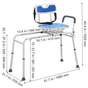 ม้านั่งเคลื่อนย้ายผู้ป่วยแบบปรับระดับความสูงได้ หมุนได้ 360 องศา พร้อมที่วางแขนและเข็มขัดนิรภัย อุปกรณ์เพื่อความปลอดภัยในห้องน้ำ - Product Image 5