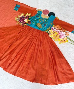 Elegant A-Line Maxi <b>Dress</b> Hand Drawn Pattern Orange <b>Viscose</b> Fabric O-Neck Natural Lace Evening <b>Dress</b> DHANLAXMI DS31 86756 - Product Image 3