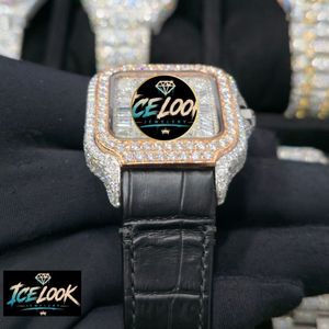 นาฬิกา ICELOOK หรูหราทรงสี่เหลี่ยมประดับเพชร ตัวเรือนสแตนเลส สายหนัง ระบบควอตซ์อนาล็อก ขนาด 38 มม. เครื่องประดับแฟชั่นสำหรับทุกเพศ - Product Image 3