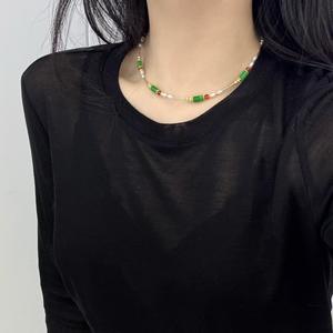 Collier en perles de Danshui vertes et de jade 3-4, populaire pour la vente au détail et en gros, chaîne de clavicule - Product Image 4